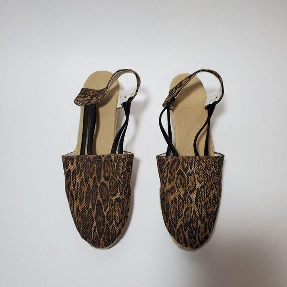 Chico's Janice Canvas Leopard Cheetah Print Slingback Espadrille Wedge Sandals - Picture 9 of 10